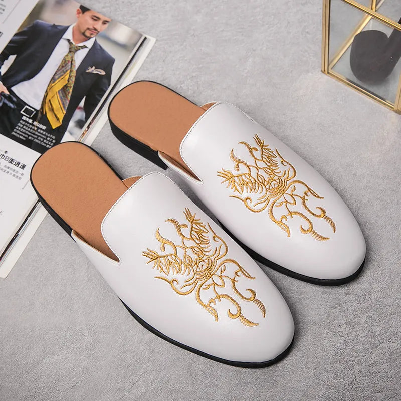 Regal Gold-Embroidered Mules