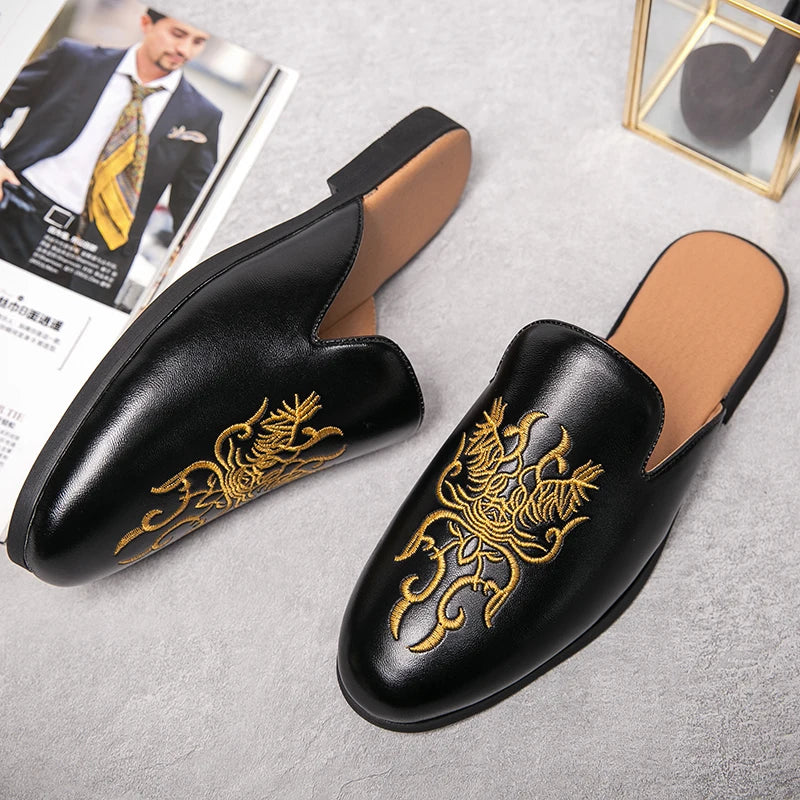 Regal Gold-Embroidered Mules