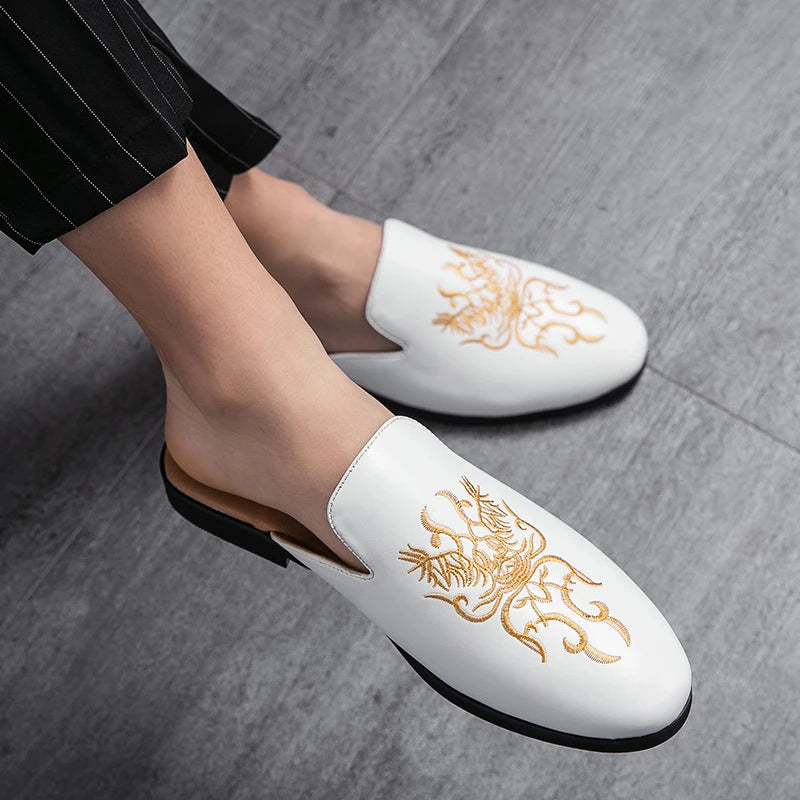 Regal Gold-Embroidered Mules