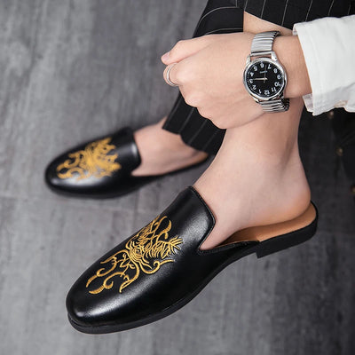 Regal Gold-Embroidered Mules