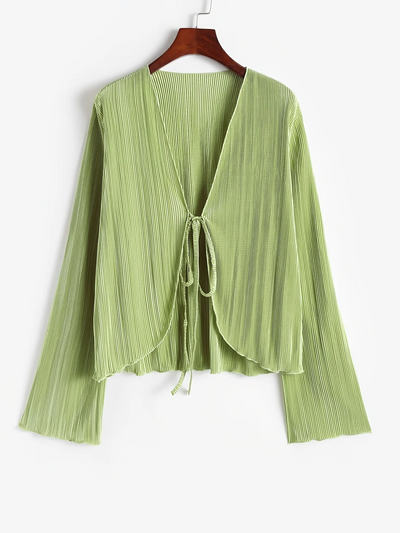 Vbrant Slim V-Neck Pleated Top